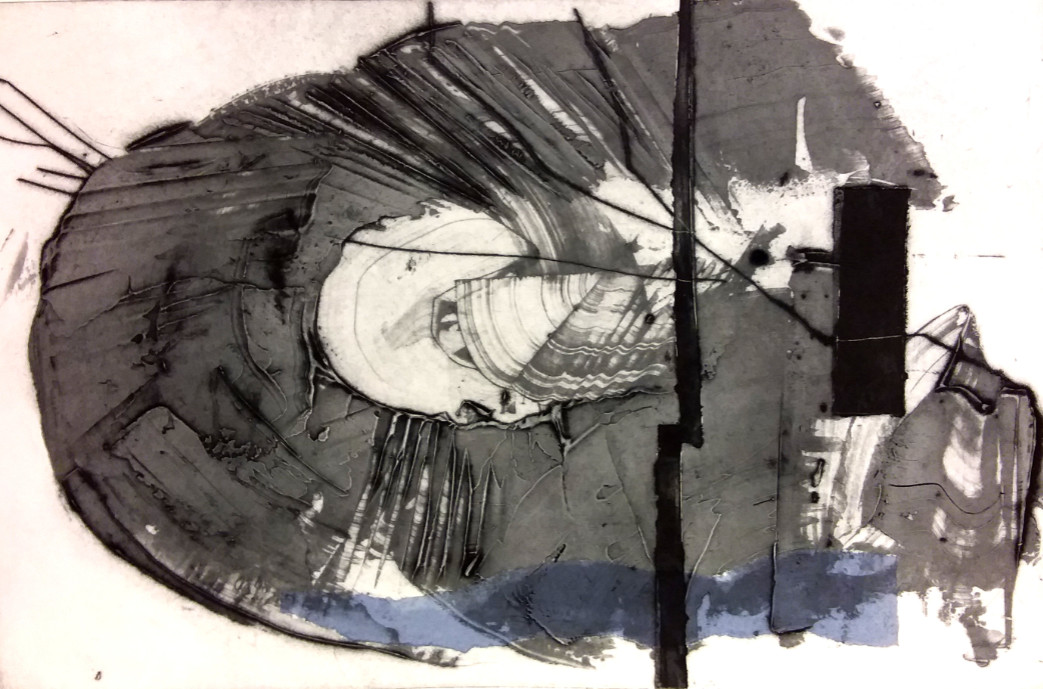 Gebrochener Schwung, 2018 | Tiefdruck mit Collage | 33 x 50cm