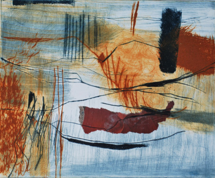 Es wird ein schöner Tag, 2016 | 2-Farben-Tiefdruck mit Collage | 25x30 cm