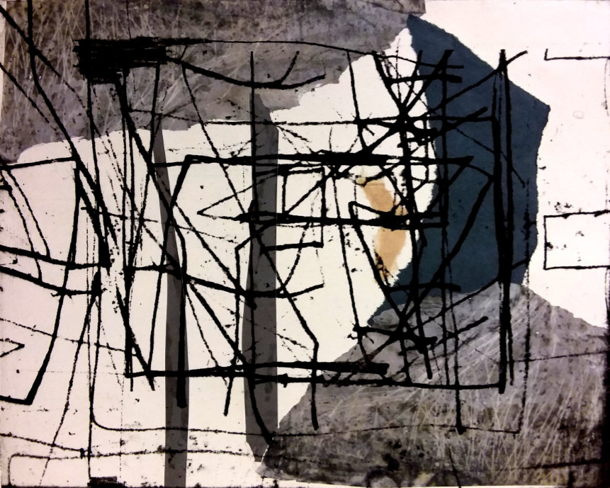 Entschlüsseltes Grau, 2018 | Tiefdruck mit Collage | 32 x 40cm