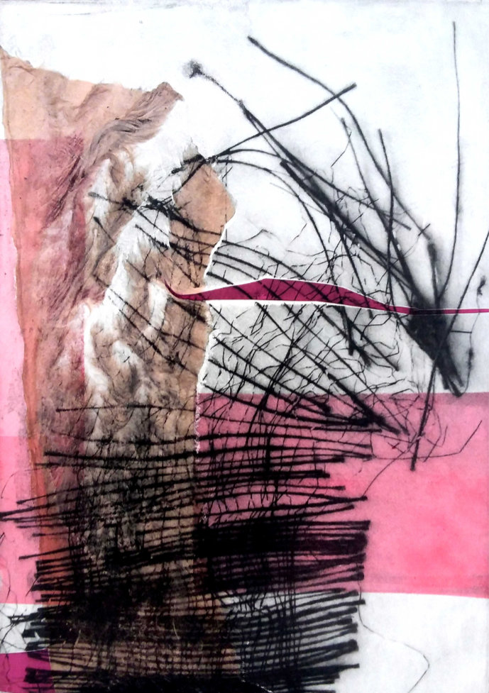 Aufbegehren, 2019 | Tief- und Hochdruck mit Collage | 30 x 22cm
