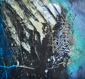 Verdichtung, 2015 | 2-Farben-Tiefdruck mit Collage | 18 x 20cm