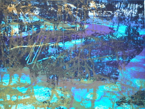 Durchdringen II, 2015 | 2-Farben-Tiefdruck mit Collage | 25 x 32cm